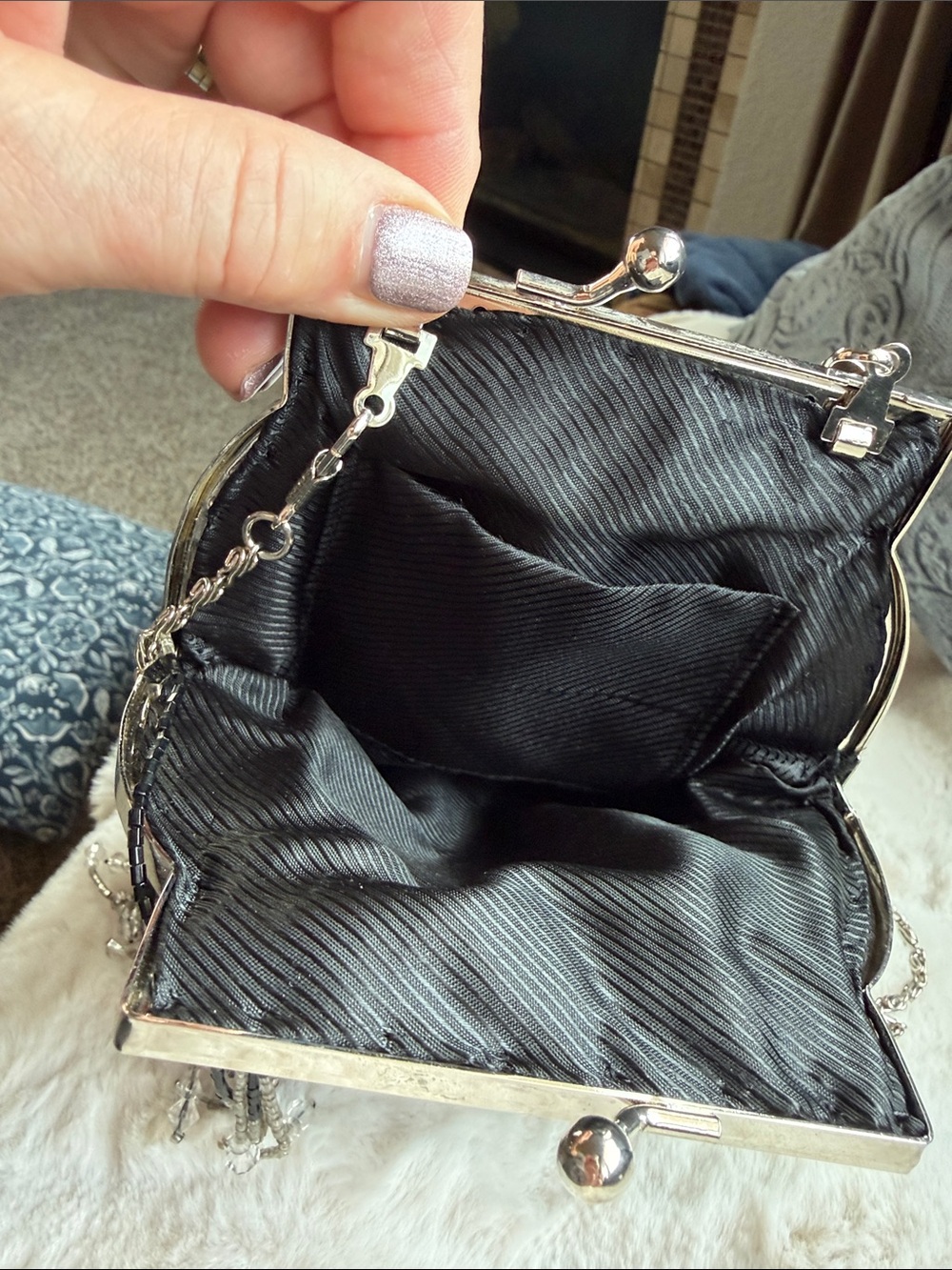 Vintage Beaded Fringe Evening Bag - Black/Silver - Picture 6 of 9